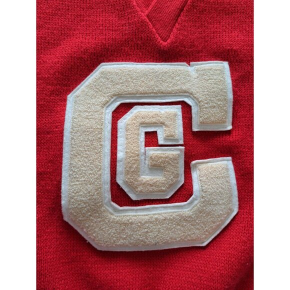 Vintage 70's East-Tenn Varsity Red Official Award Sweater Chenille "CG" Patch M - Picture 2 of 10